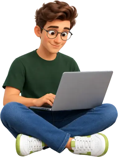 Illustration of a Techy Toes character working on a laptop