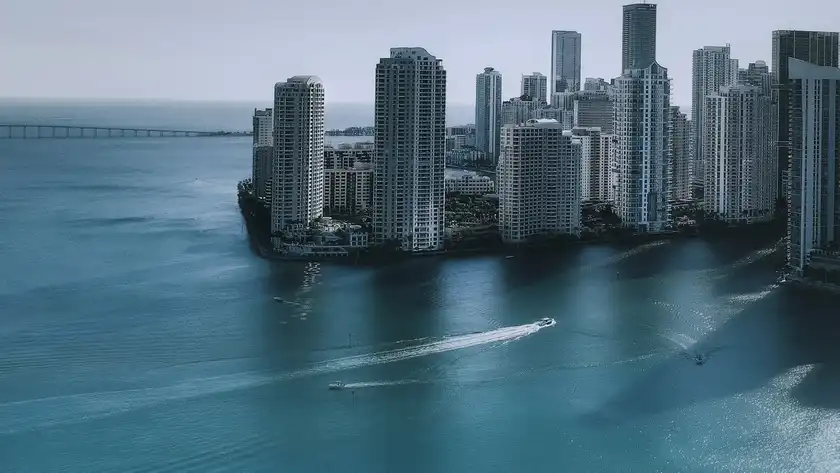 A Florida city skyline on the water