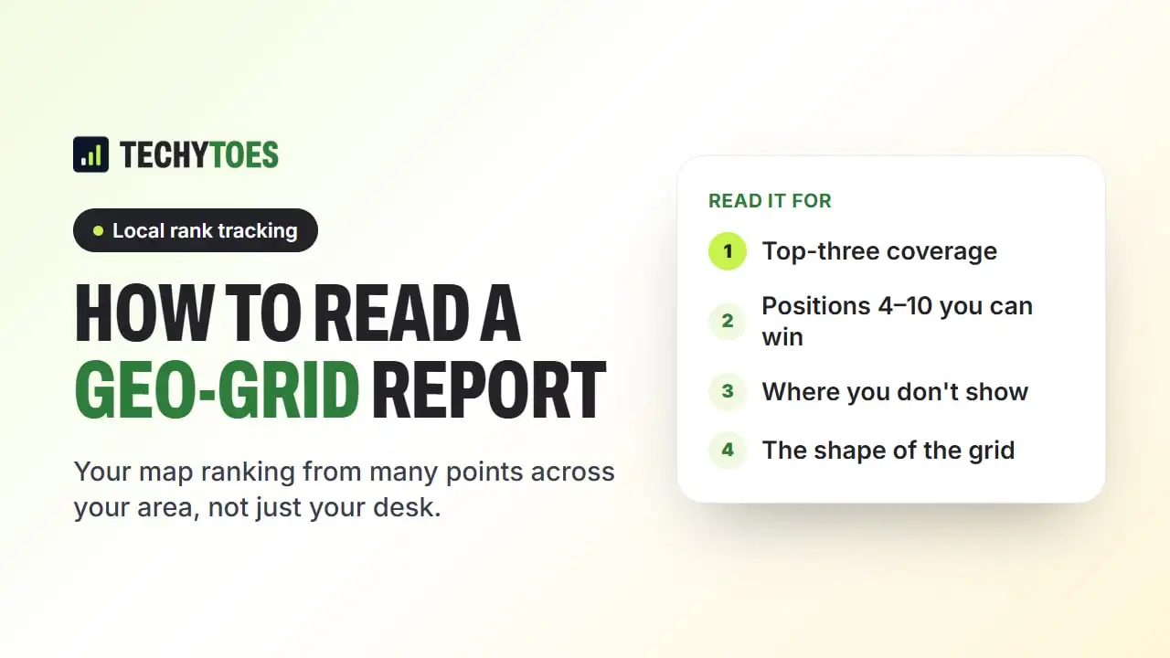 Guide cover: local rank tracking, how to read a geo-grid report of Google Maps rankings across your area